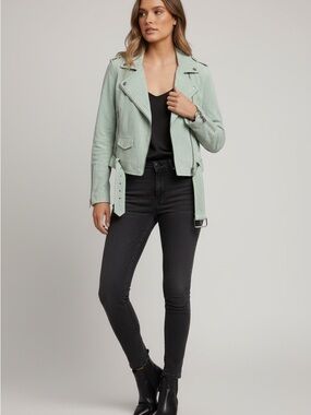 Blank NYC Mint Green Leather Moto Jacket
